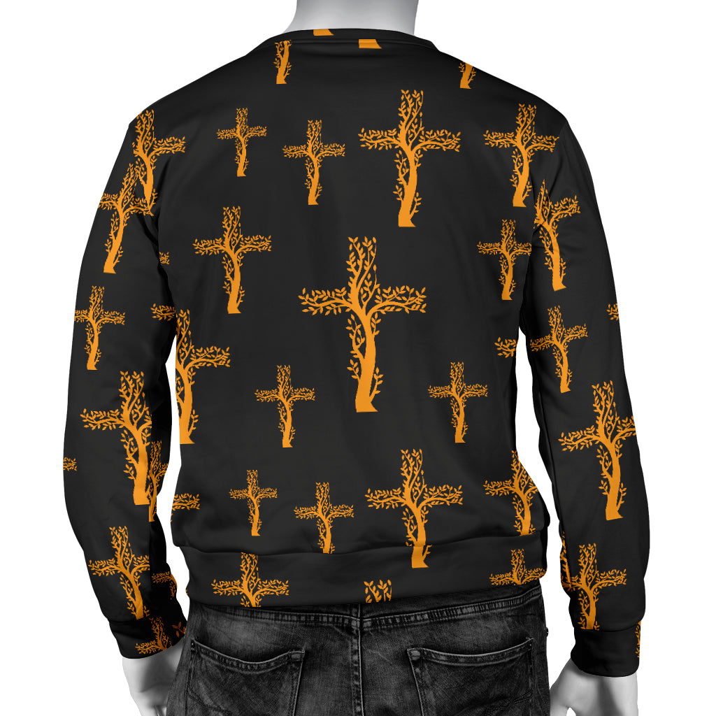 Christian Tree of Life Cross Design Men Long Sleeve Sweatshirt