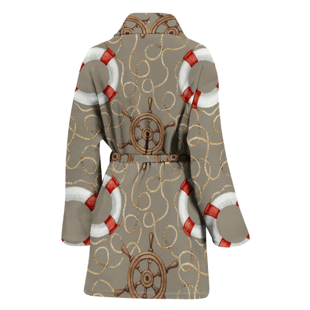 Nautical Pattern Print Design A02 Women Bathrobe