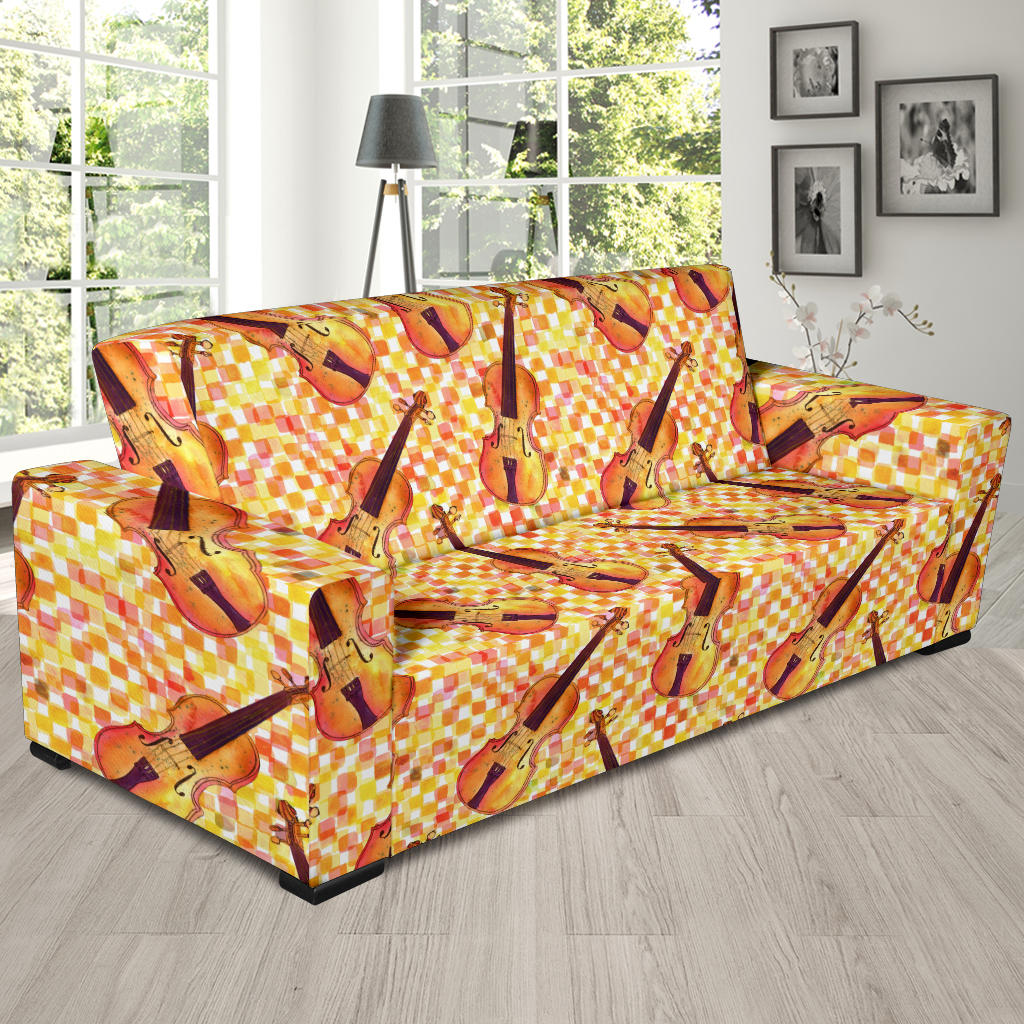 Violin Pattern Print Design 03 Sofa Slipcover