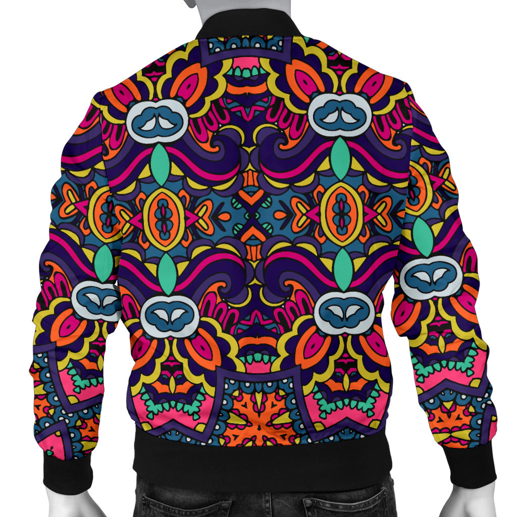Ethnic Flower Style Print Pattern Men Bomber Jacket