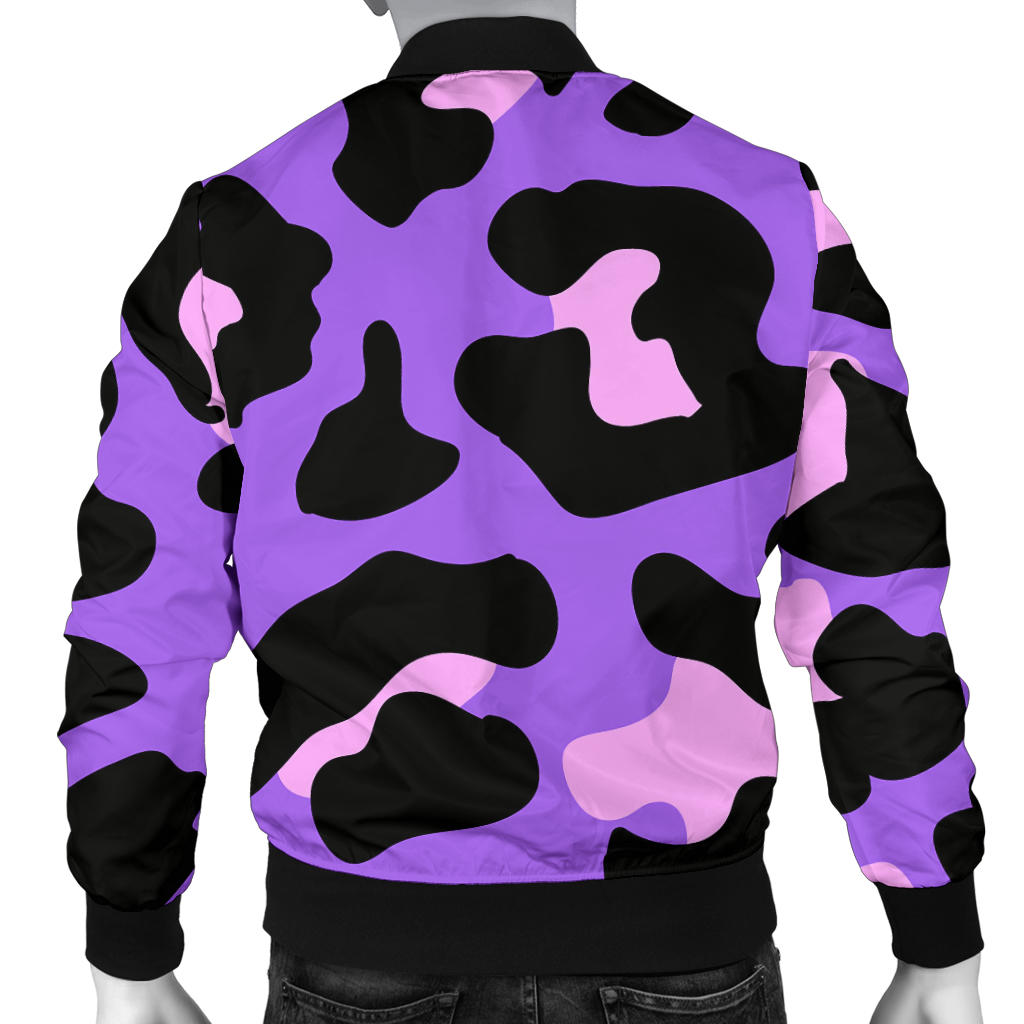 Cheetah Purple Neon Print Pattern Men Bomber Jacket
