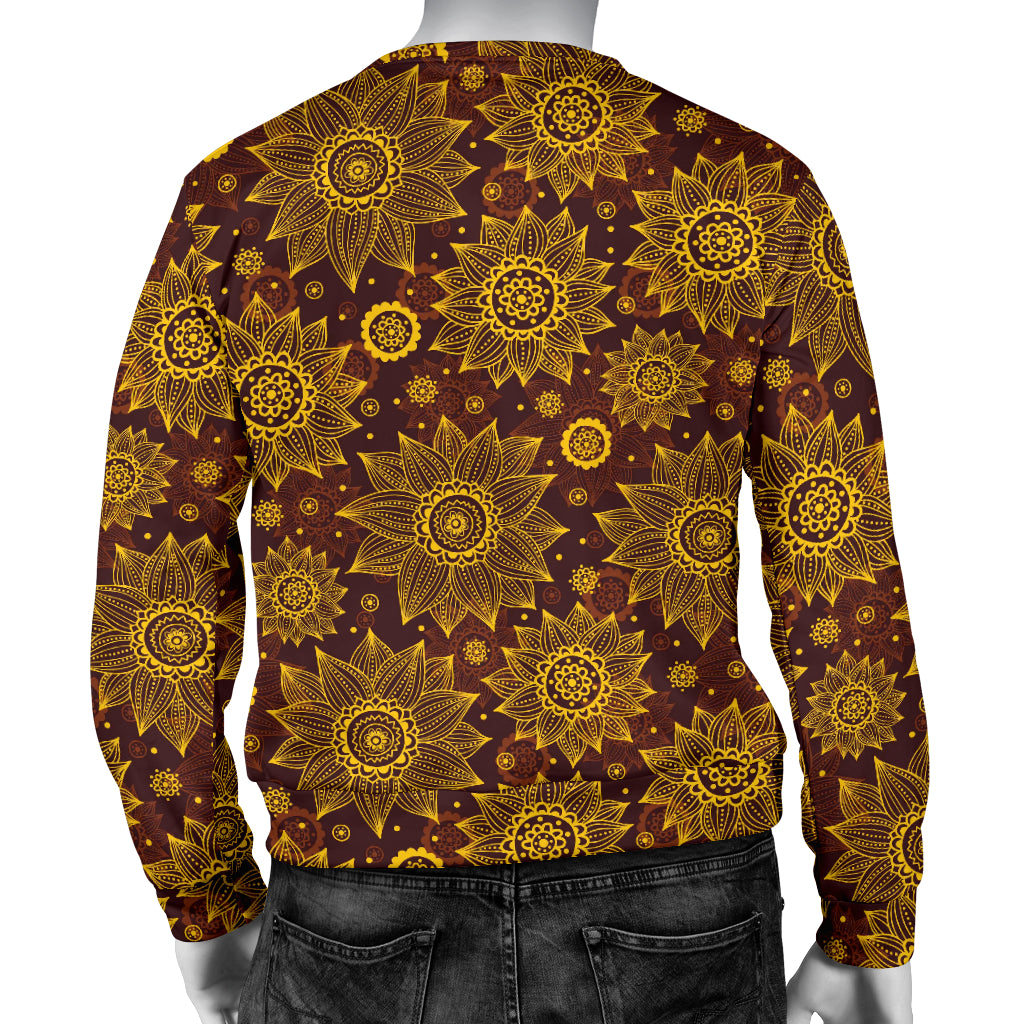 Gold Sunflower Hand Drawn Print Men Long Sleeve Sweatshirt