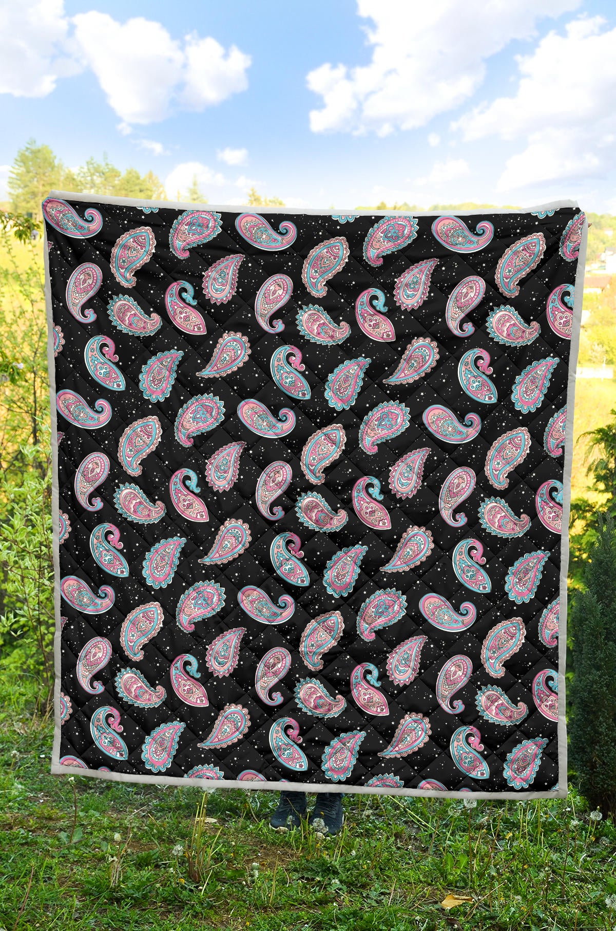Paisley Pink Design Mandala Print Quilt Bedspread