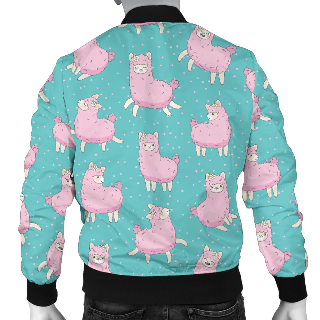 Alpaca Cartoon Design Themed Print Men Bomber Jacket
