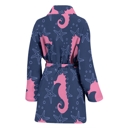 SeaHorse Pink Pattern Print Design 02 Women Bathrobe