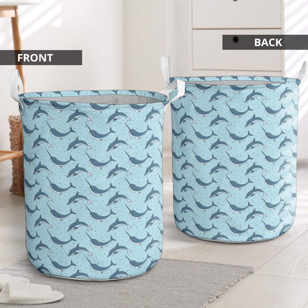 Narwhal Dolphin Print Laundry Basket