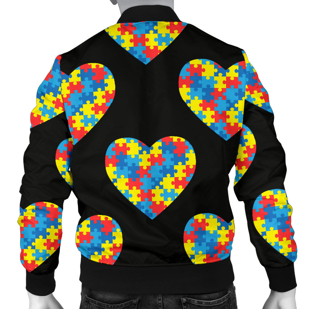Autism Awareness Heart Design Print Men Bomber Jacket