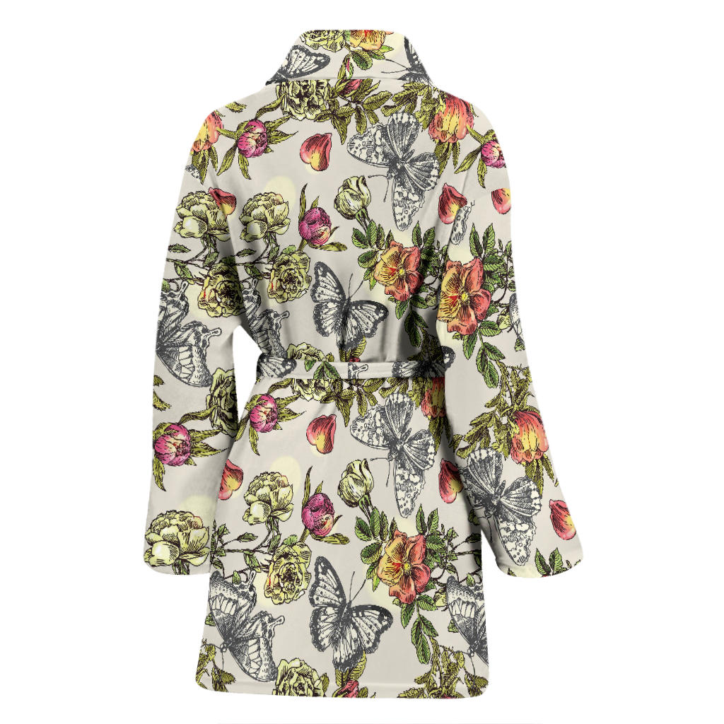 Butterfly Flower Pattern Print Design 06 Women Bathrobe
