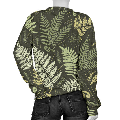 Fern Leave Green Print Pattern Women Long Sleeve Sweatshirt