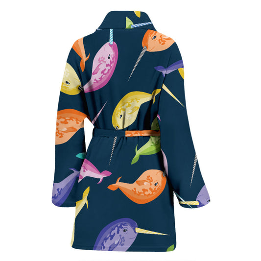 Narwhal Colorful Pattern Print Design 03 Women Bathrobe