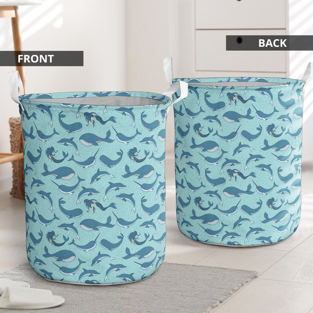 Narwhal Themed Print Laundry Basket