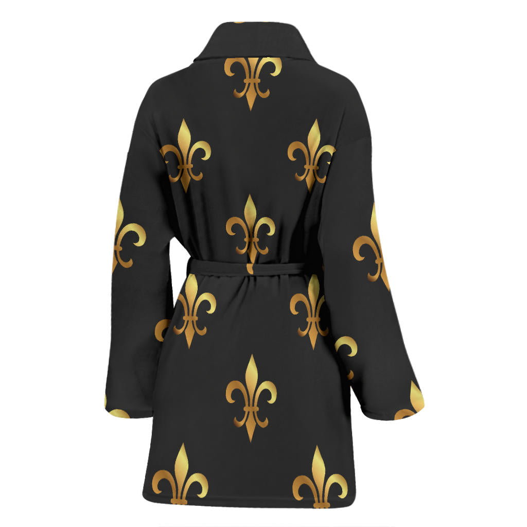 Fleur De Lis Gold Pattern Print Design 03 Women Bathrobe