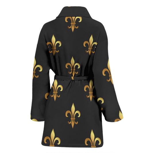 Fleur De Lis Gold Pattern Print Design 03 Women Bathrobe