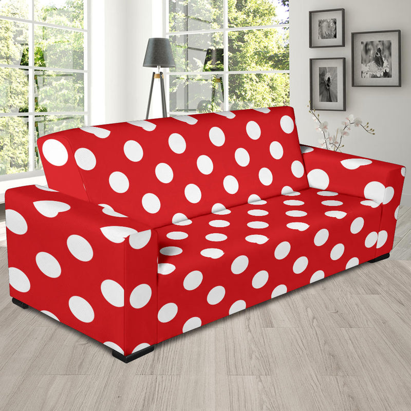 Polka Dot Red Pattern Print Design 04 Sofa Slipcover