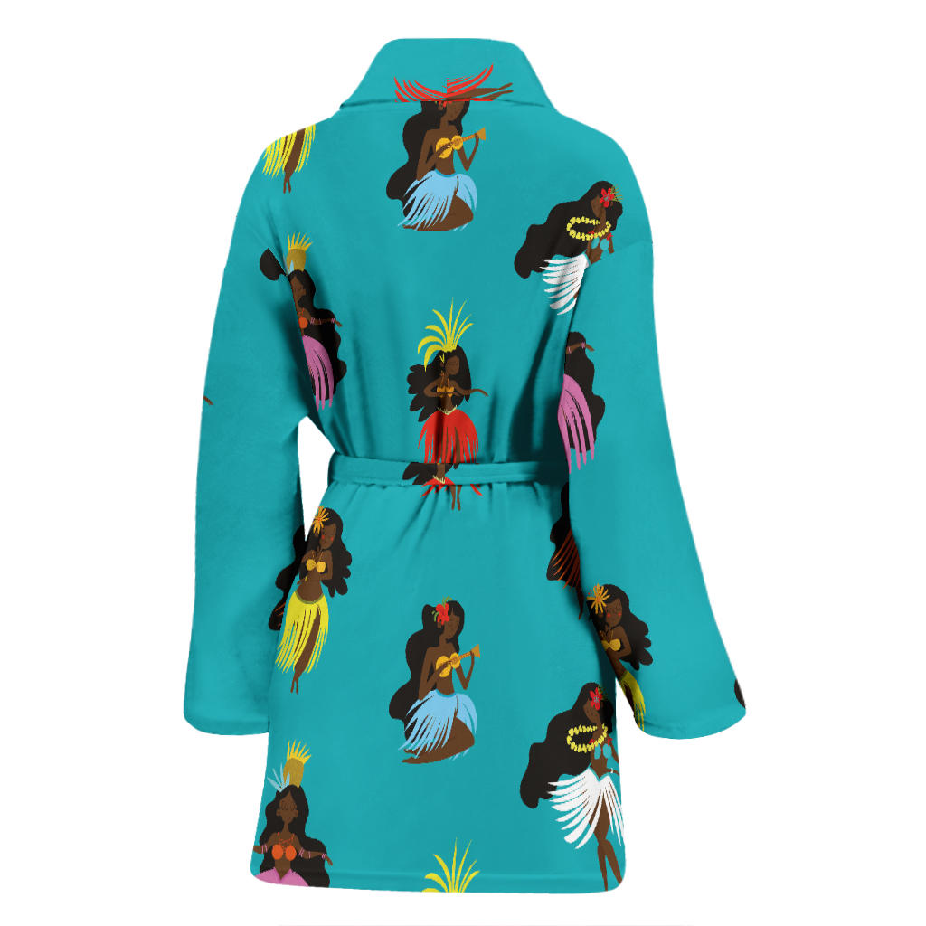 Hula Dancers Pattern Print Design 04 Women Bathrobe