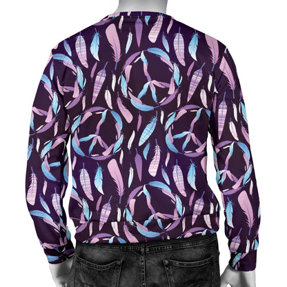 Peace Sign Feather Design Print Men Long Sleeve Sweatshirt