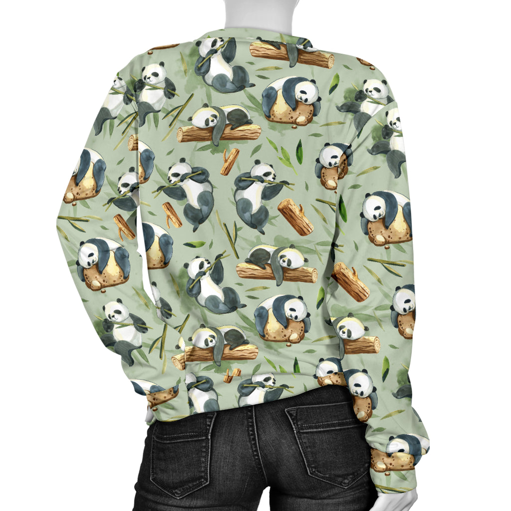 Panda Bear Design Bamboo Print Women Long Sleeve Sweatshirt