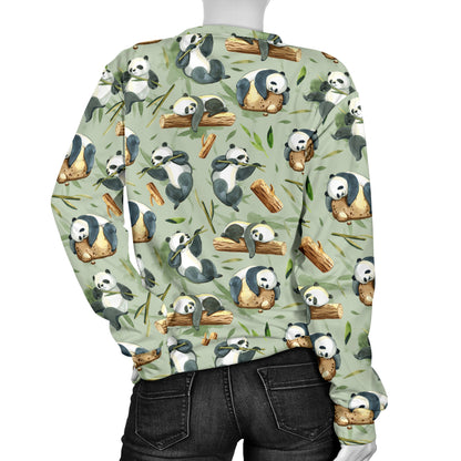 Panda Bear Design Bamboo Print Women Long Sleeve Sweatshirt