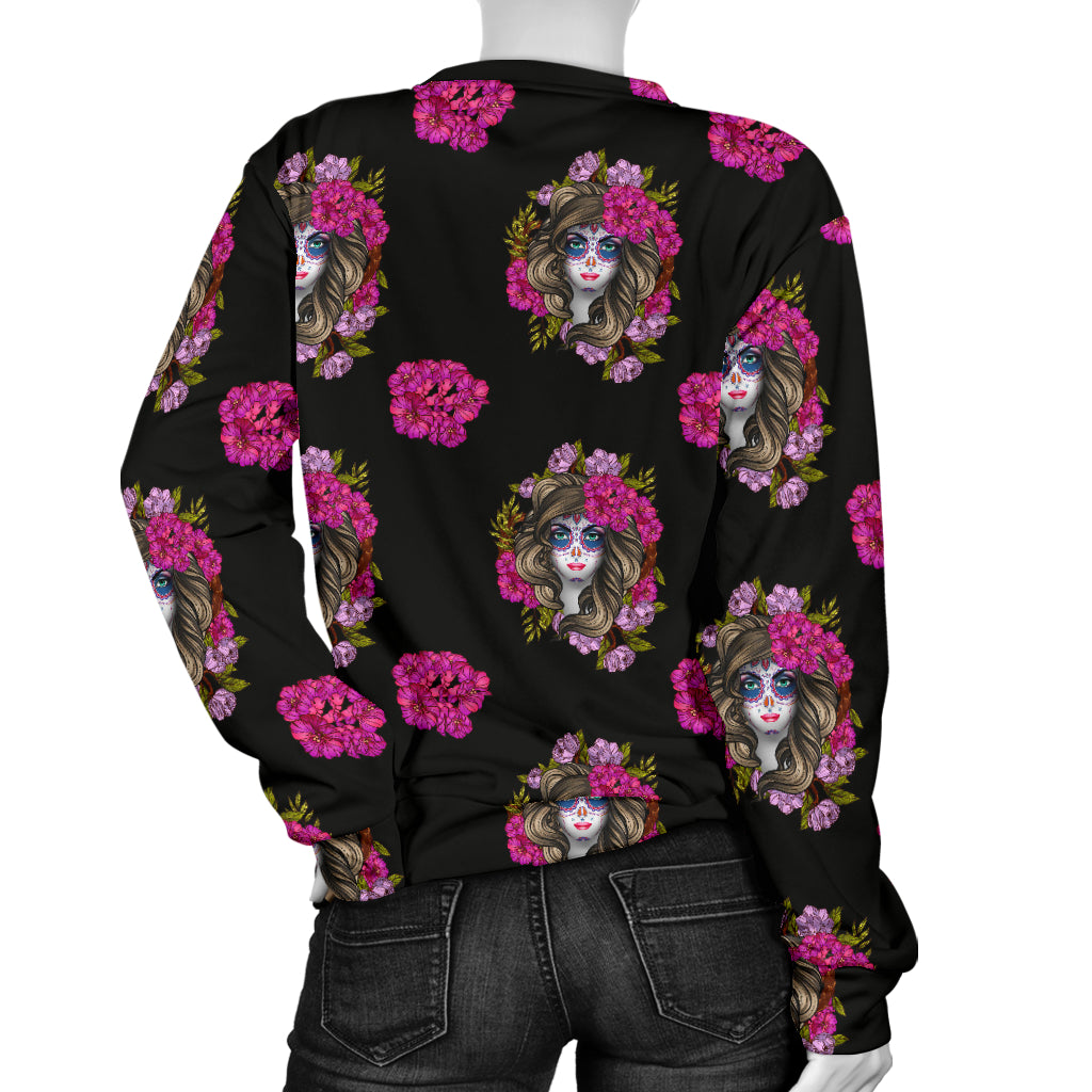 Day of the Dead Makeup Girl Women Long Sleeve Sweatshirt