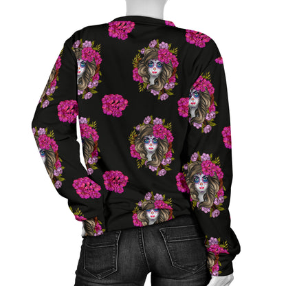 Day of the Dead Makeup Girl Women Long Sleeve Sweatshirt