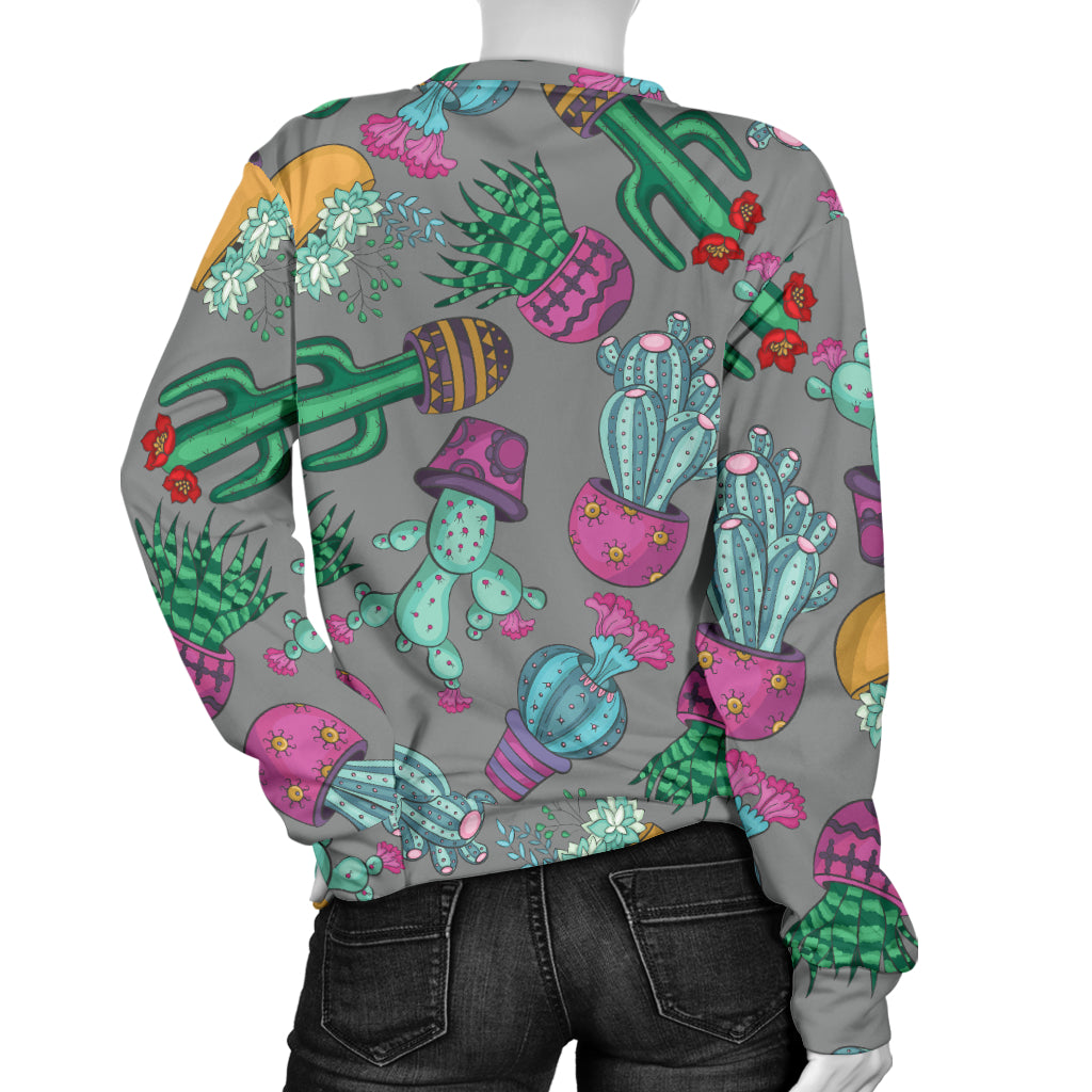 Cactus Colorful Print Pattern Women Long Sleeve Sweatshirt