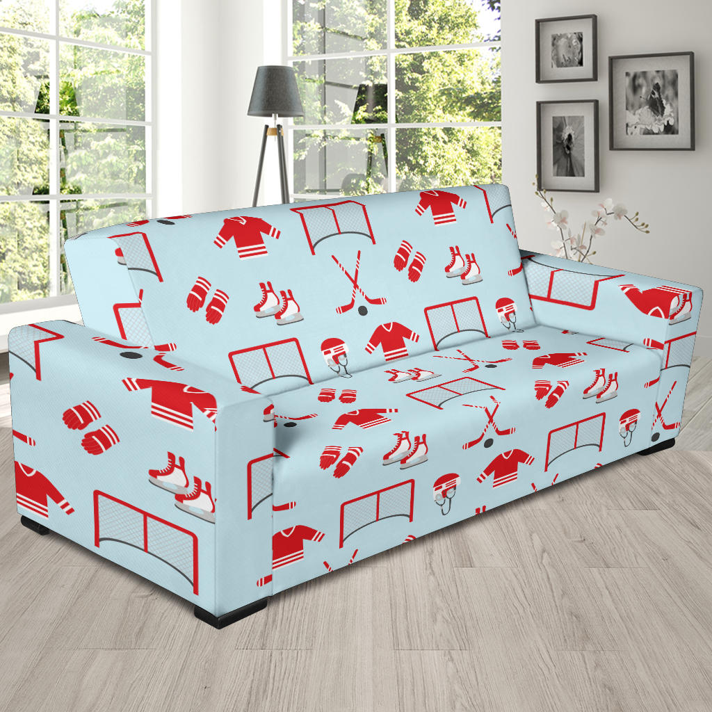 Hockey Red Equipment Print Design LKS305 Sofa Slipcover