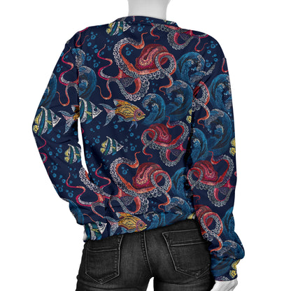 Octopus Deep Sea Print Themed Women Long Sleeve Sweatshirt