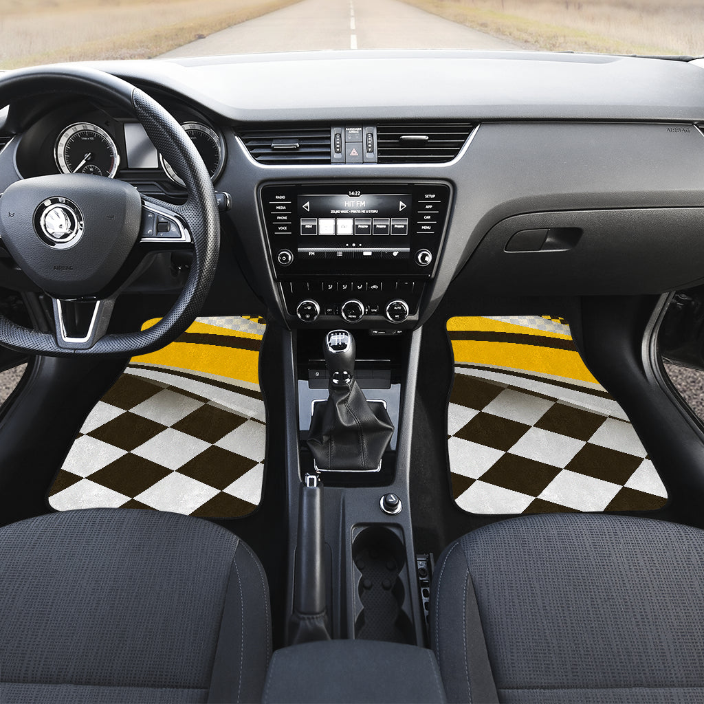 Checkered Flag Racing Style Car Floor Mats Front Back