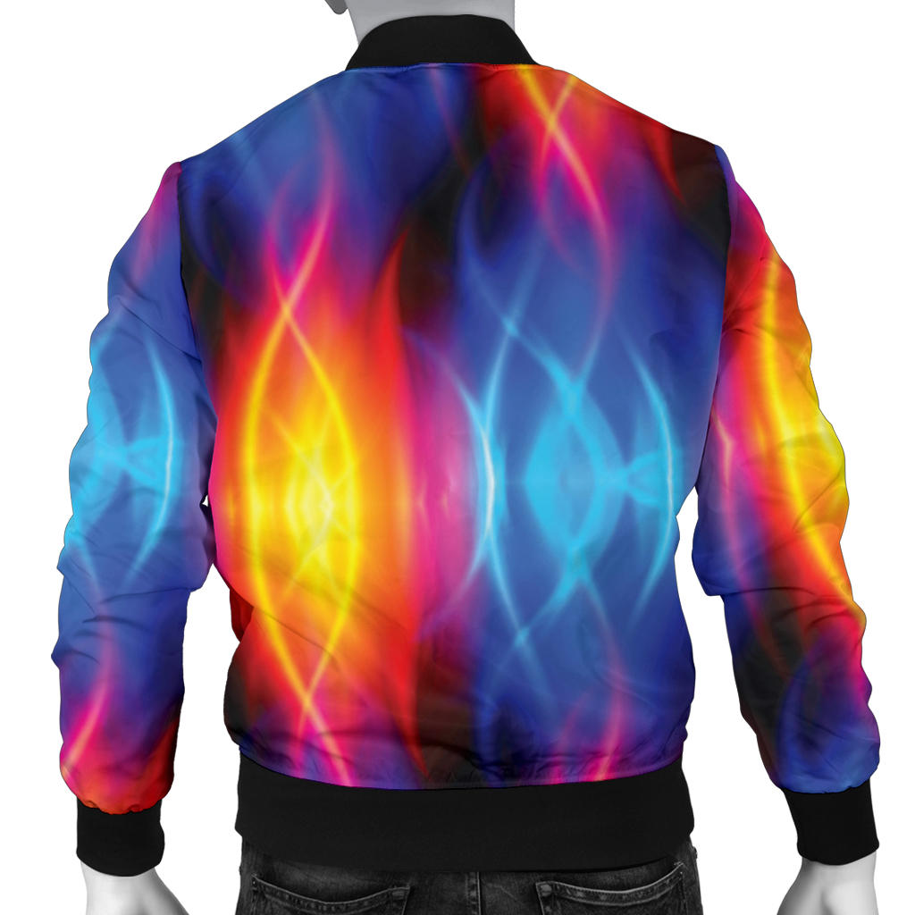 Flame Fire Blue Design Print Men Bomber Jacket