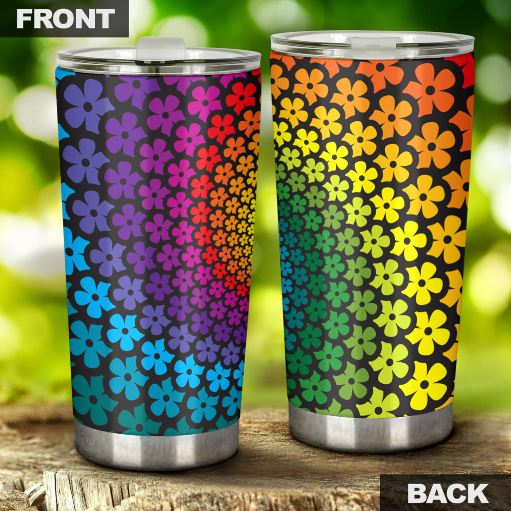 Flower Power Rainbow Spiral Print Tumbler