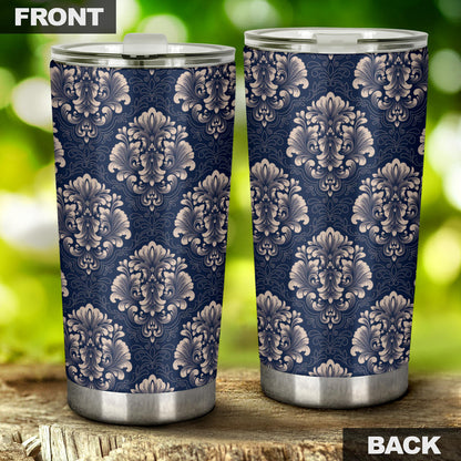 Damask Blue Luxury Print Pattern Tumbler