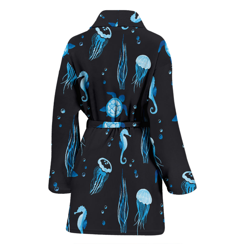 Sea Turtle Jelly Fish Sea Horse Print Design LKS3014 Women Bathrobe