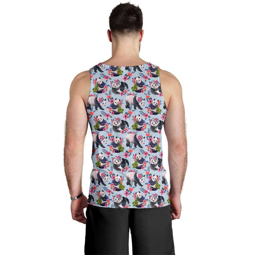 Panda Bear Flower Design Themed Print Men Tank Top