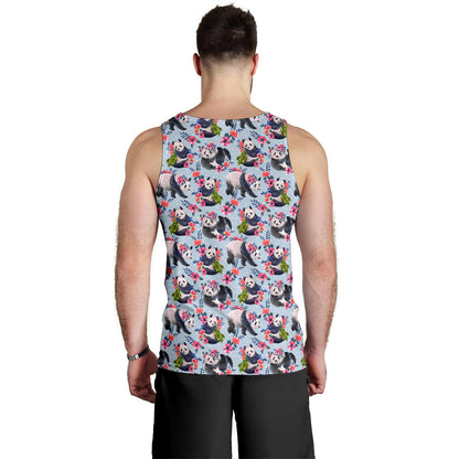 Panda Bear Flower Design Themed Print Men Tank Top