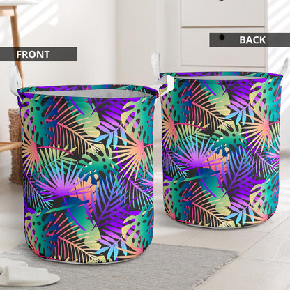 Neon Flower Tropical Palm Leaves Laundry Basket