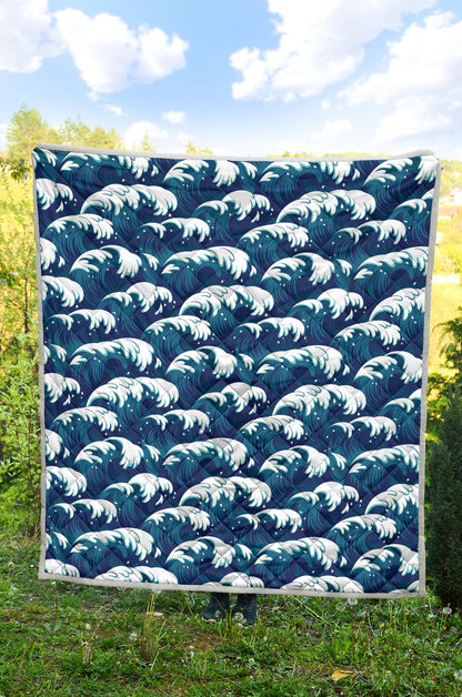 Ocean Wave Pattern Print Quilt Bedspread