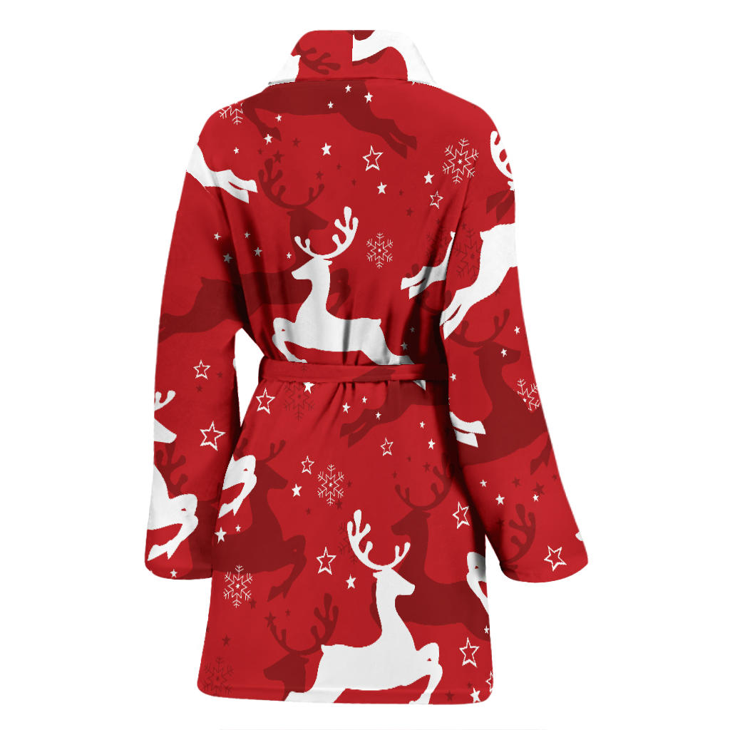 Reindeer Red Pattern Print Design 01 Women Bathrobe