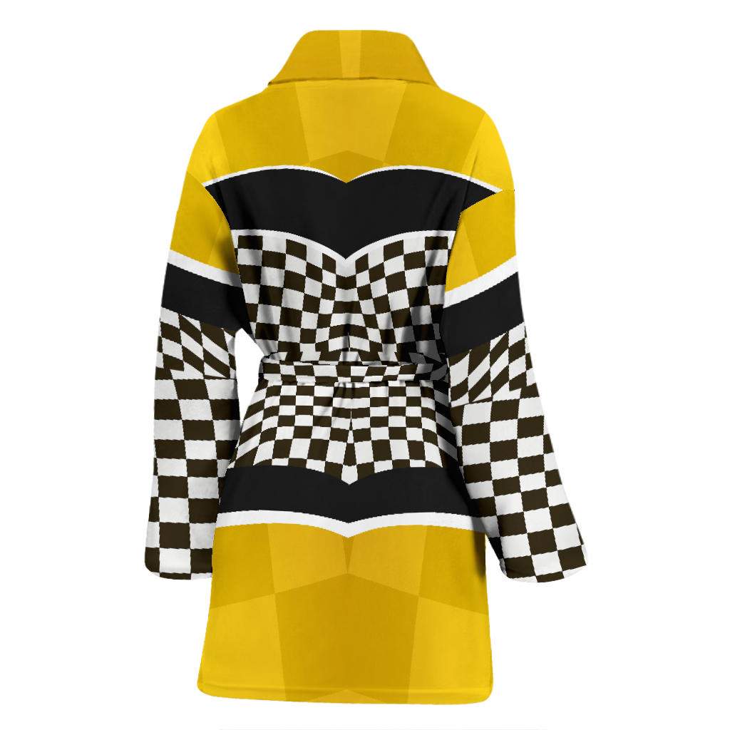 Checkered Pattern Print Design 02 Women Bathrobe