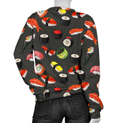 Sushi Design Print Women Long Sleeve Sweatshirt
