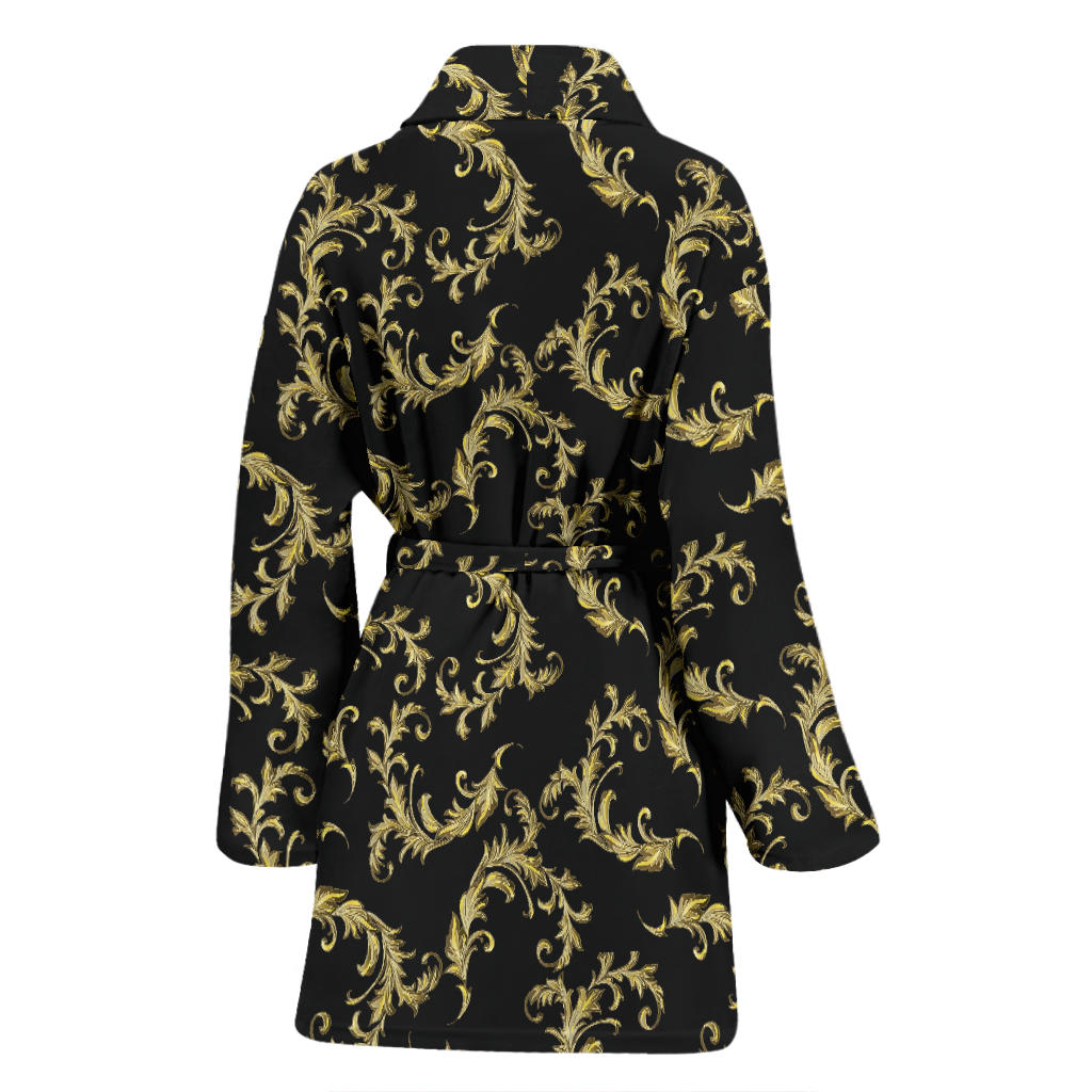 Baroque Golden Pattern Print Design 01 Women Bathrobe