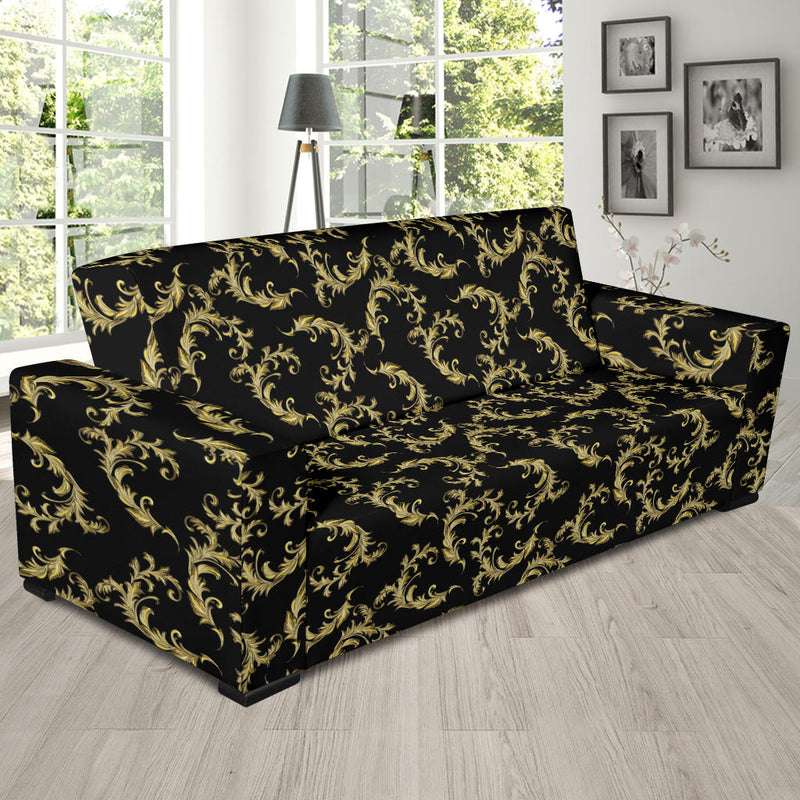 Baroque Golden Pattern Print Design 01 Sofa Slipcover