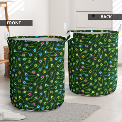 Peacock Feather Green Design Print Laundry Basket