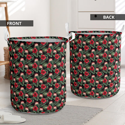 Flower Hawaiian Red Hibiscus Design Print Laundry Basket