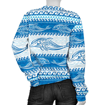 Dolphin Tribal Print Pattern Women Long Sleeve Sweatshirt
