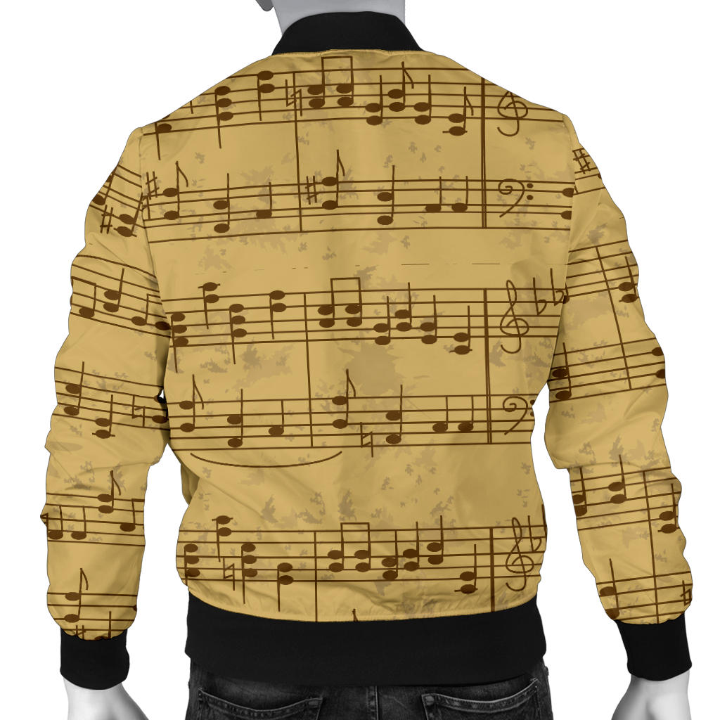 Music Note Vintage Themed Print Men Bomber Jacket