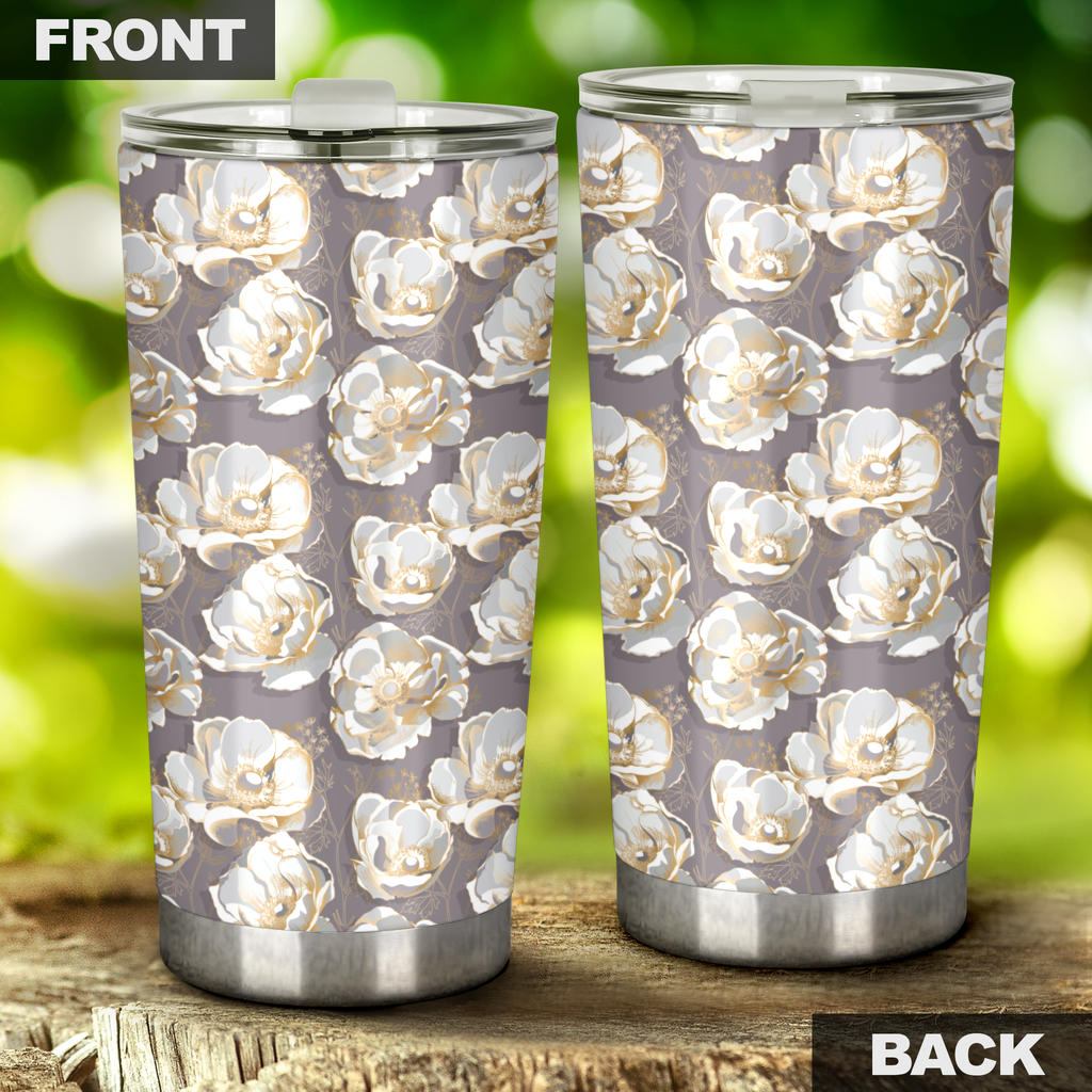 Elegant Grey Flower Print Tumbler