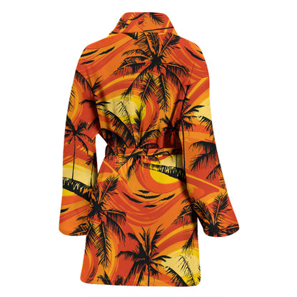 Palm Tree Pattern Print Design A02 Women Bathrobe