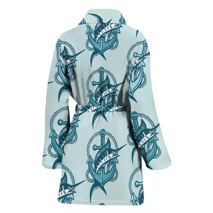 Swordfish Pattern Print Design 03 Women Bathrobe