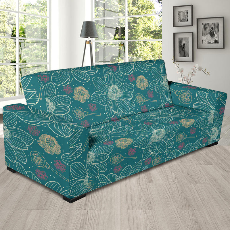 Lotus Pattern Print Design 01 Sofa Slipcover