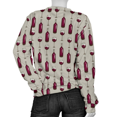 Wine Bottle Pattern Print Women Long Sleeve Sweatshirt